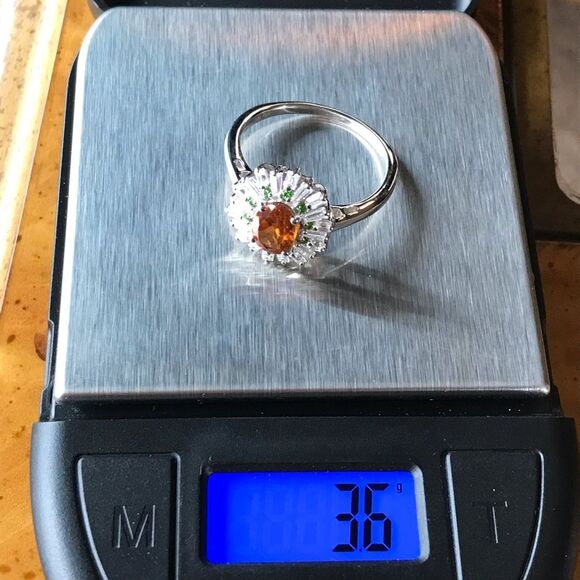 Natural Orange Garnet Moissanite Sterling Silver Ring Size 10 - Picture 2 of 9